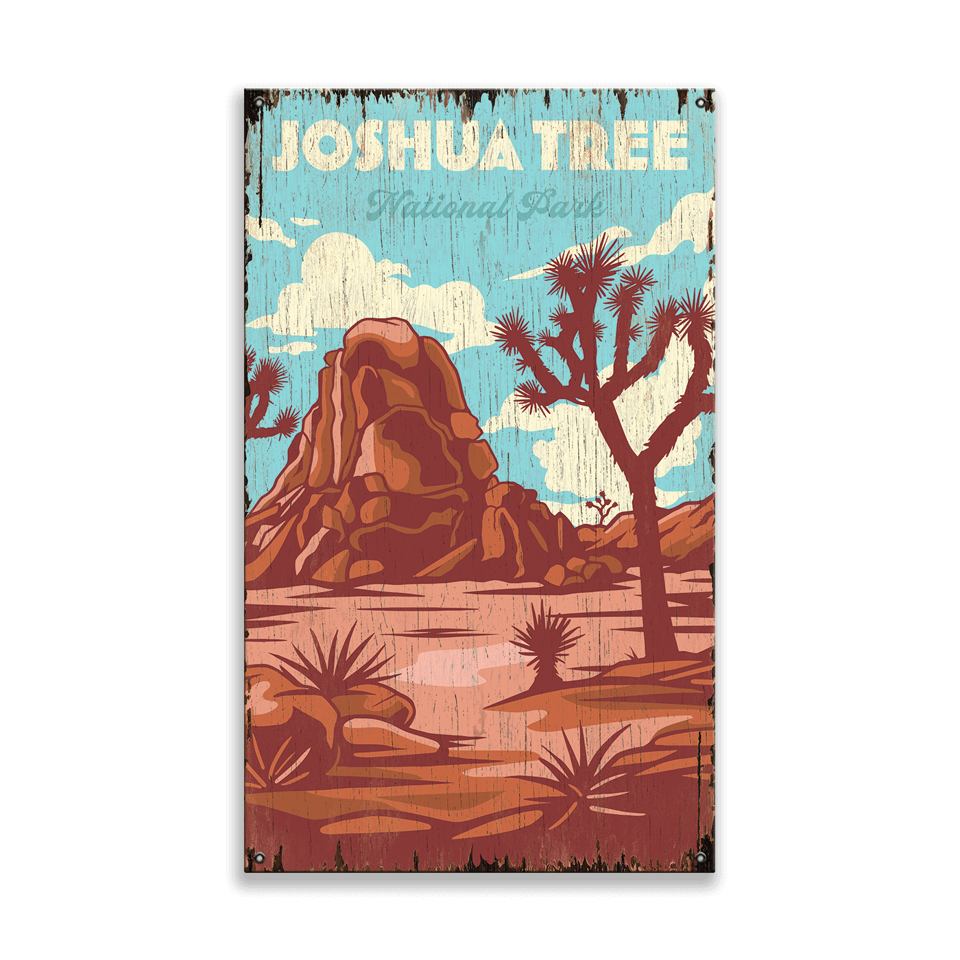 Iconic Joshua Tree National Park: Distressed Finish - Wood & Metal Wall Art