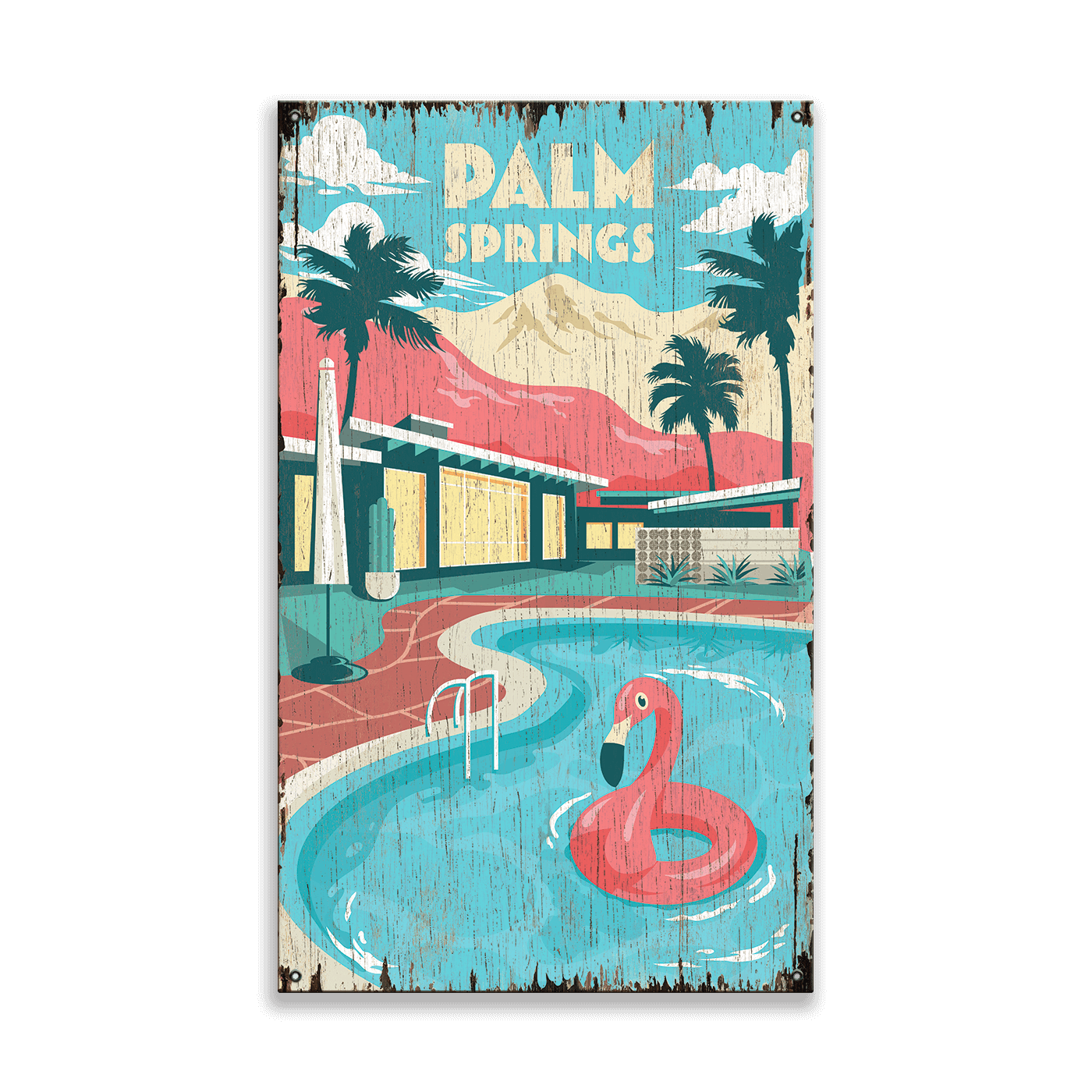 Palm Springs Pool: Distressed - Wood & Metal Wall Art