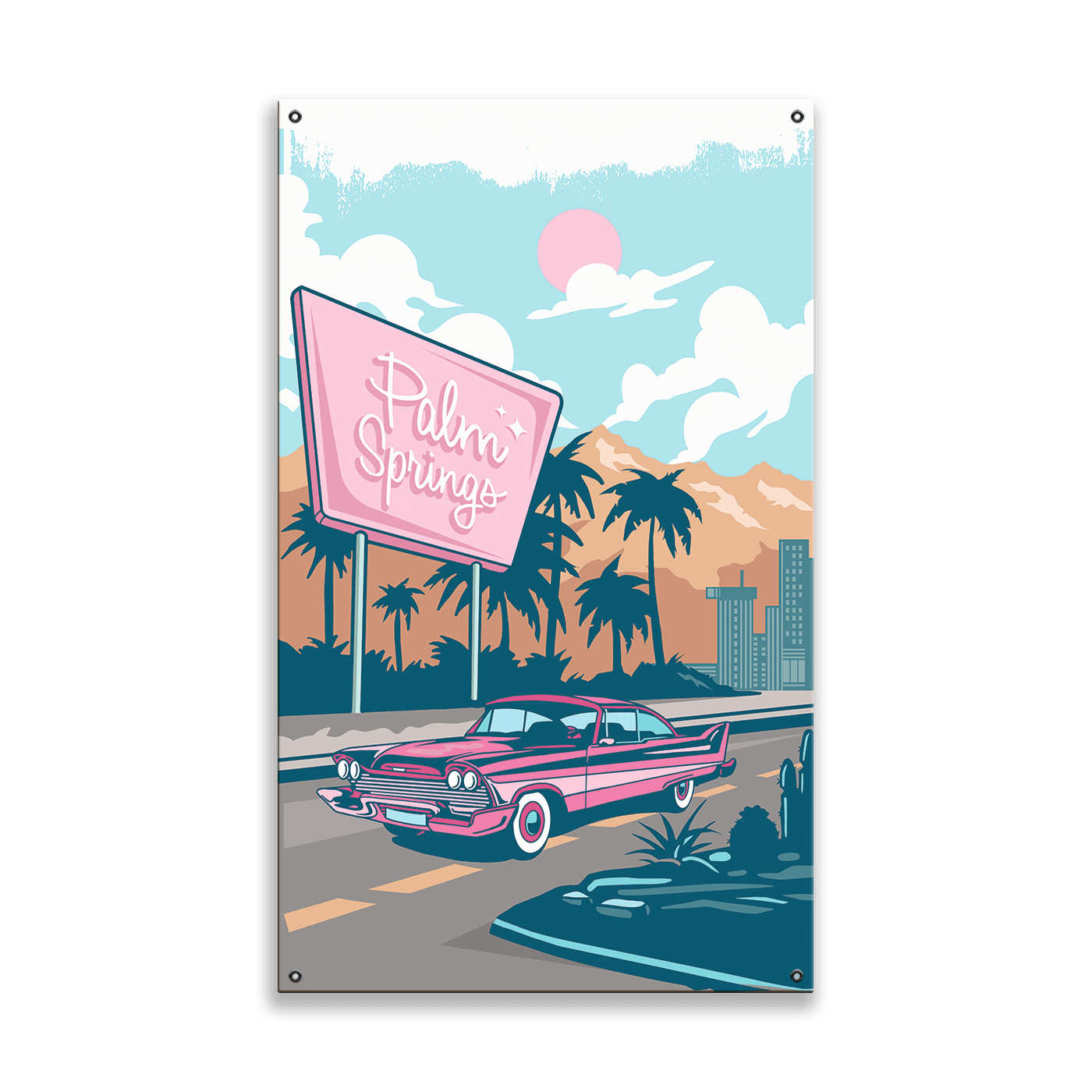 Cruising Through Retro Paradise: Clean - Wood & Metal Wall Art