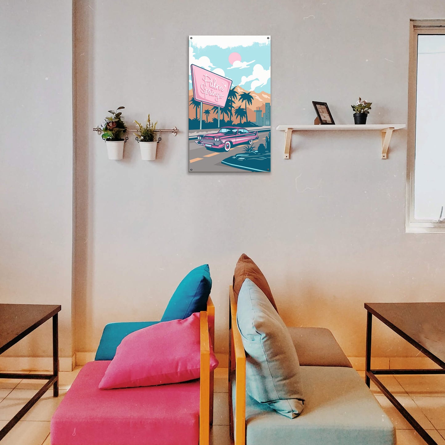 Cruising Through Retro Paradise: Clean - Wood & Metal Wall Art