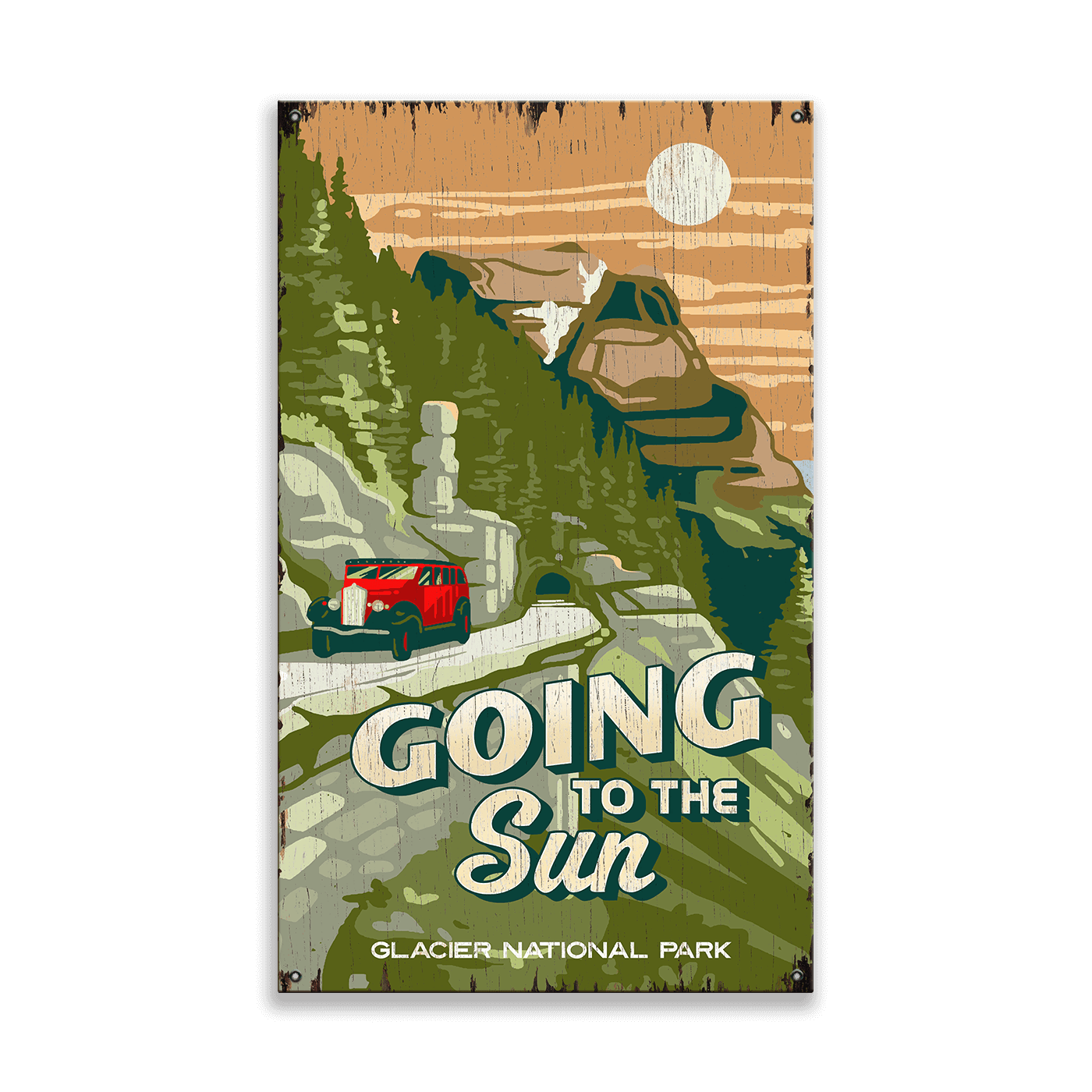 Going to the Sun Glacier National Park: Distressed Finish - Wood & Metal Wall Art