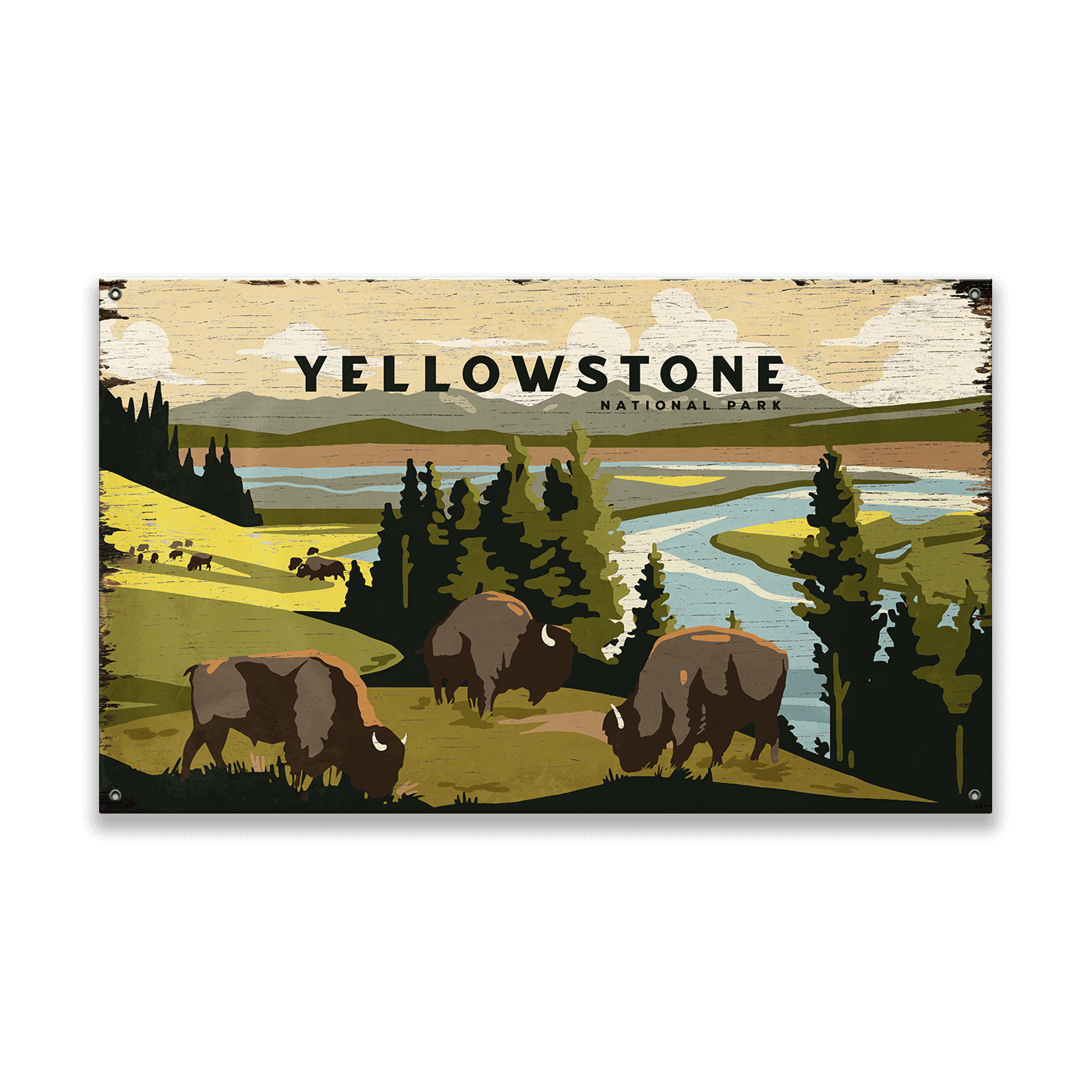 Bison Meadow Yellowstone National Park - Wood & Metal Wall Art