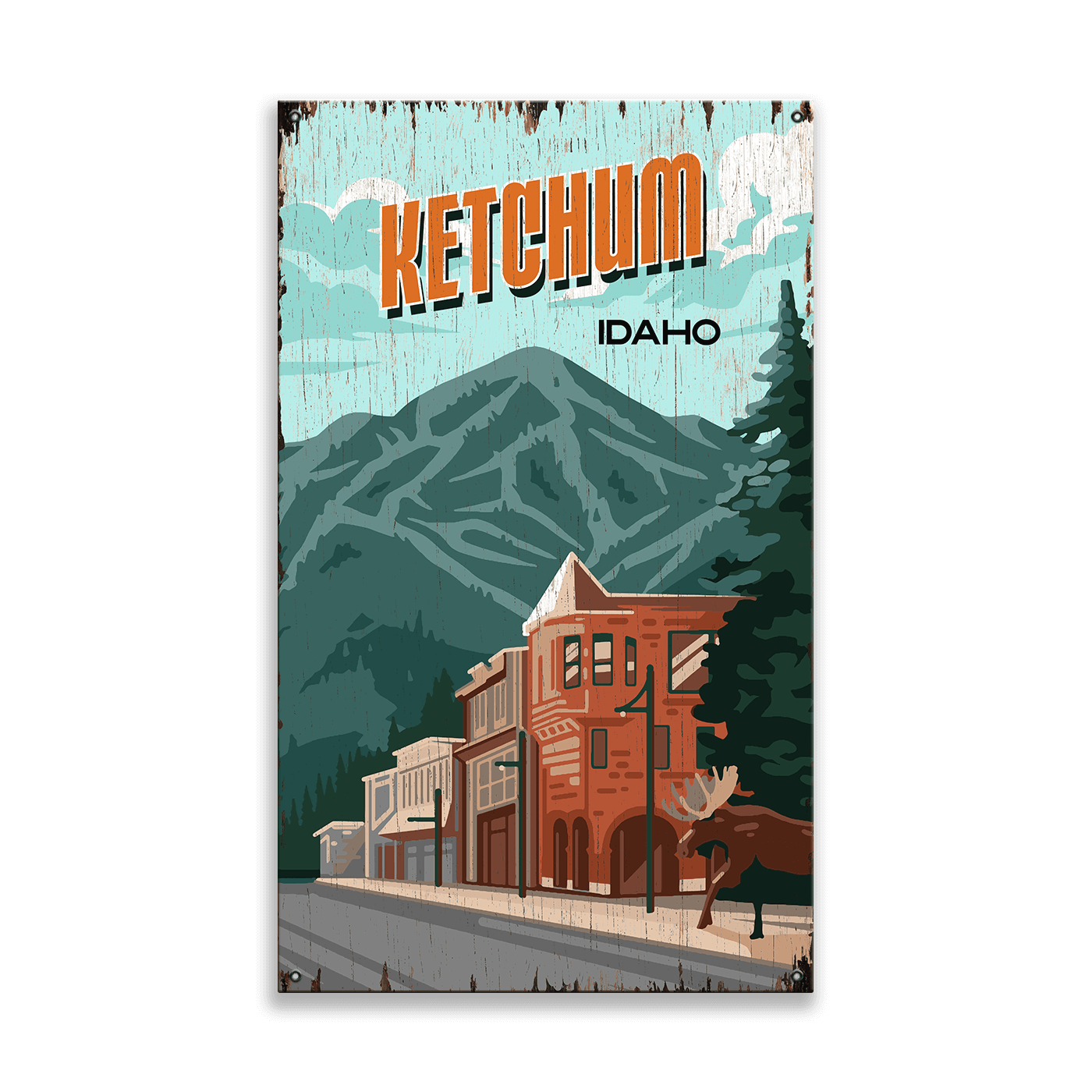 Ketchum & Bald Mountain: Distressed Finish - Wood & Metal Wall Art