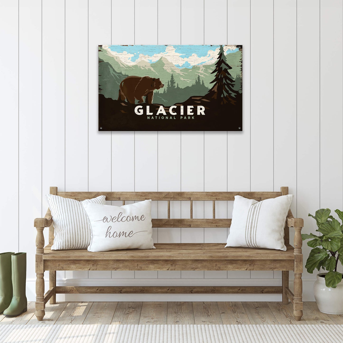 Grizzly at Glacier: Distressed Version - Wood & Metal Wall Art