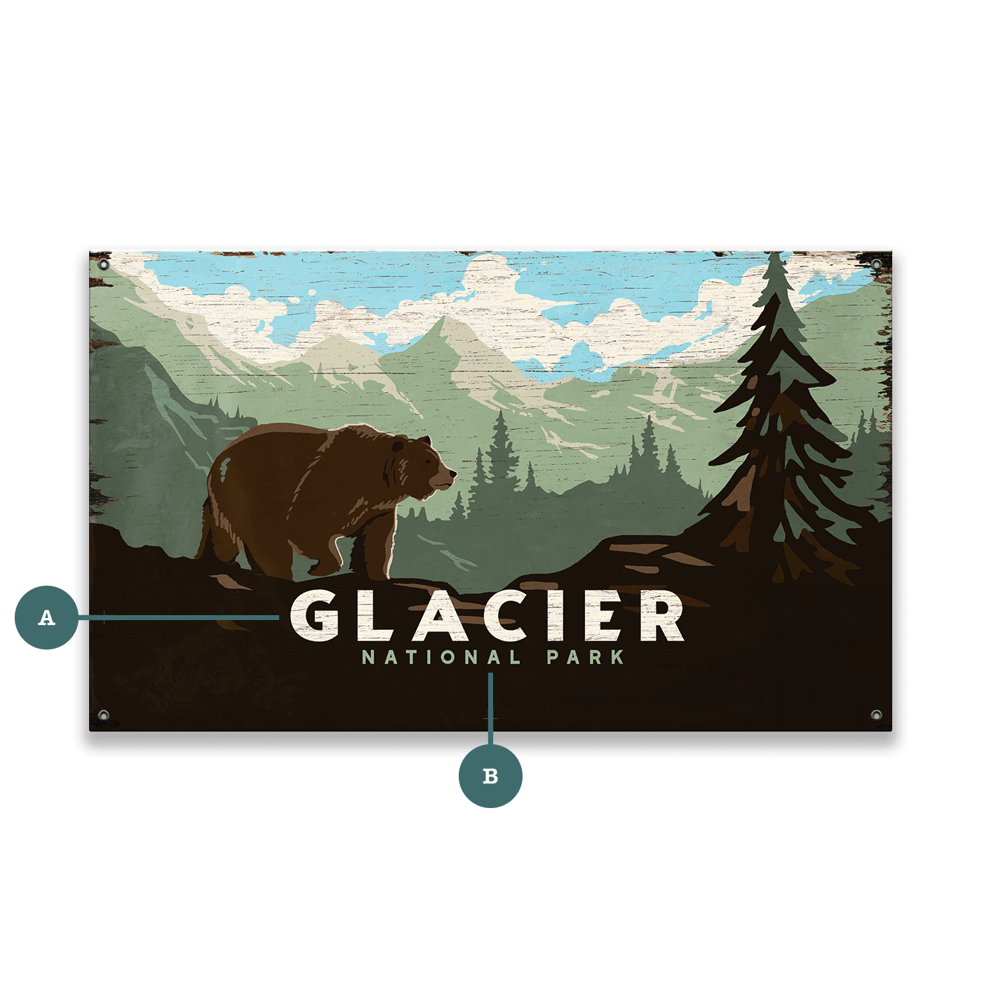 Grizzly at Glacier: Distressed Version - Wood & Metal Wall Art