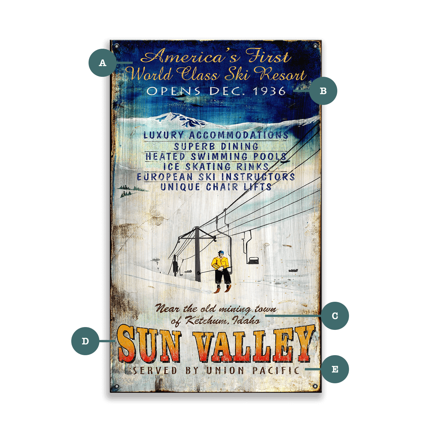 First Class Ski Resort - Wood & Metal Wall Art