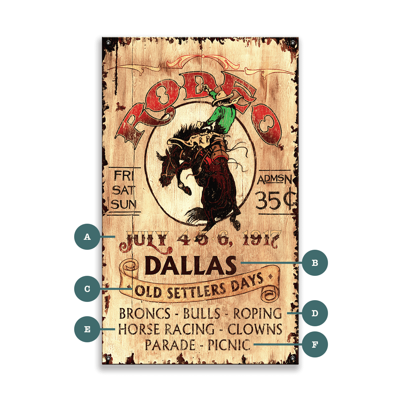 Old Settlers Days Rodeo - Wood & Metal Wall Art