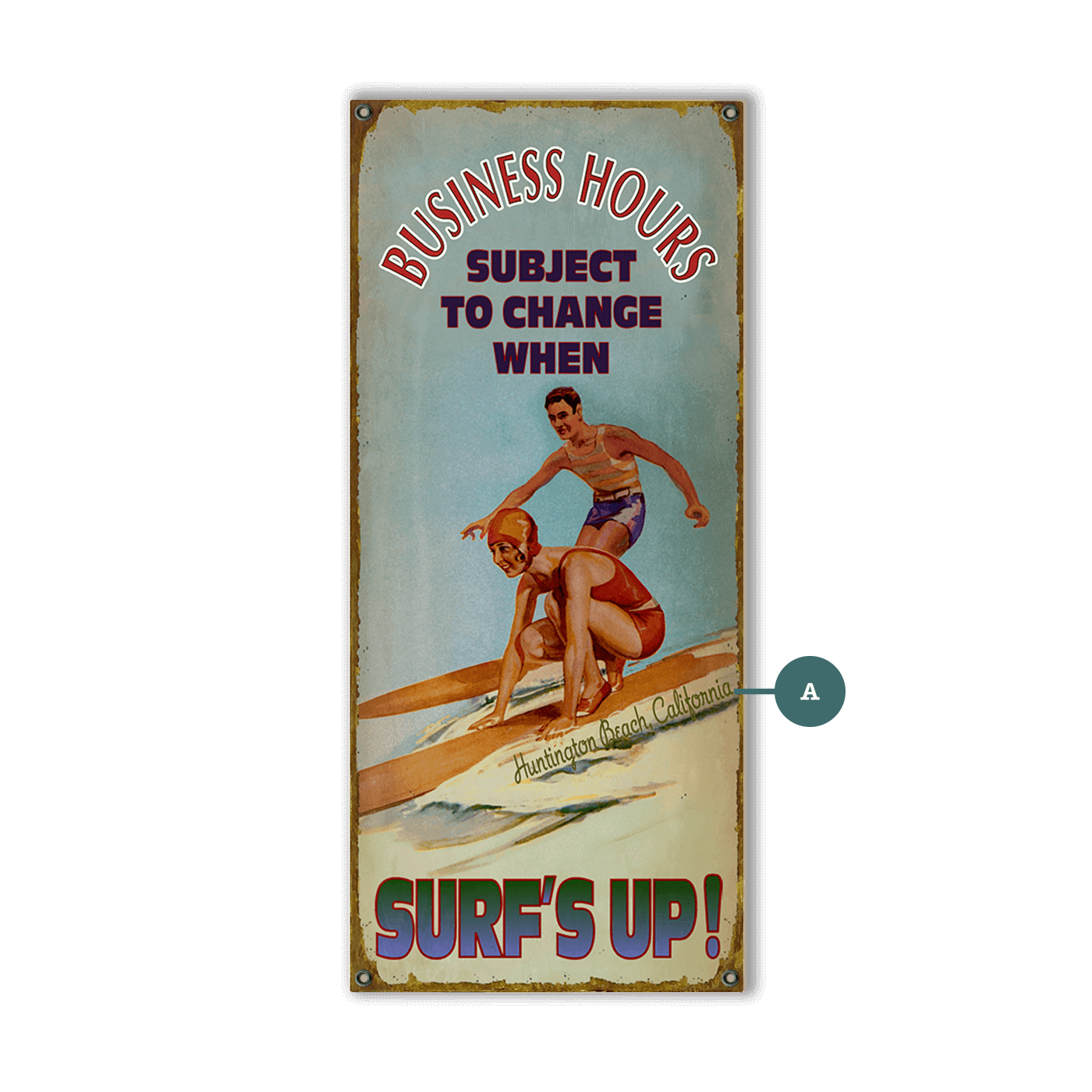 Surf's Up Business Hours - Wood & Metal Wall Art