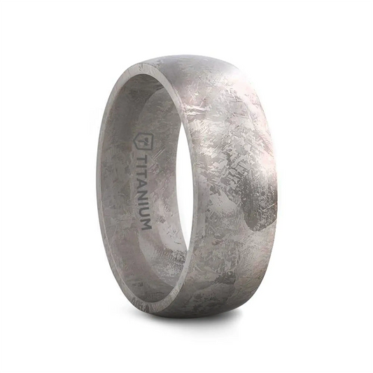 MAGELLANIC Domed Titanium Ring with Meteorite Pattern – 8mm