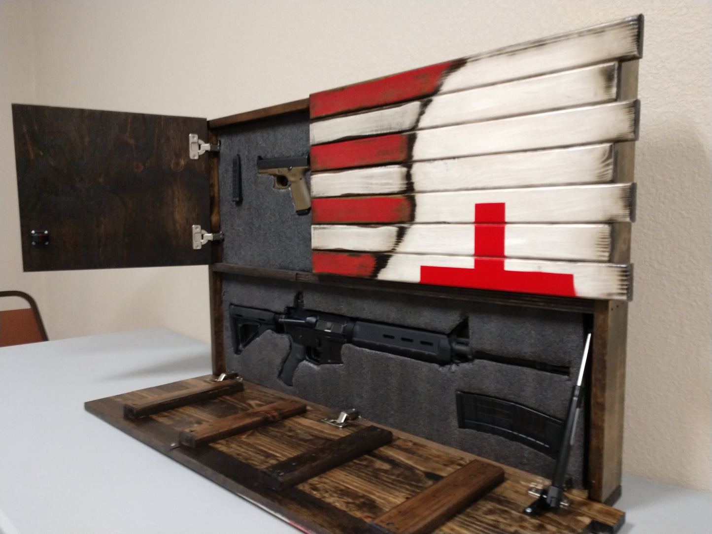 Premium 2 Compartment Gun Case - Half Flag & Half Logo Designs