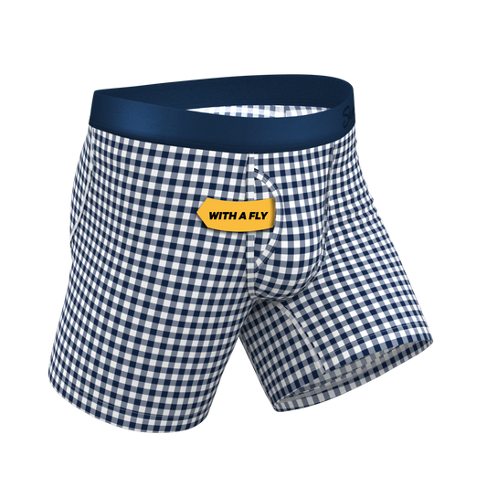 The Mad For Plaid | Navy Gingham Ball Hammock® Pouch Underwear With Fly