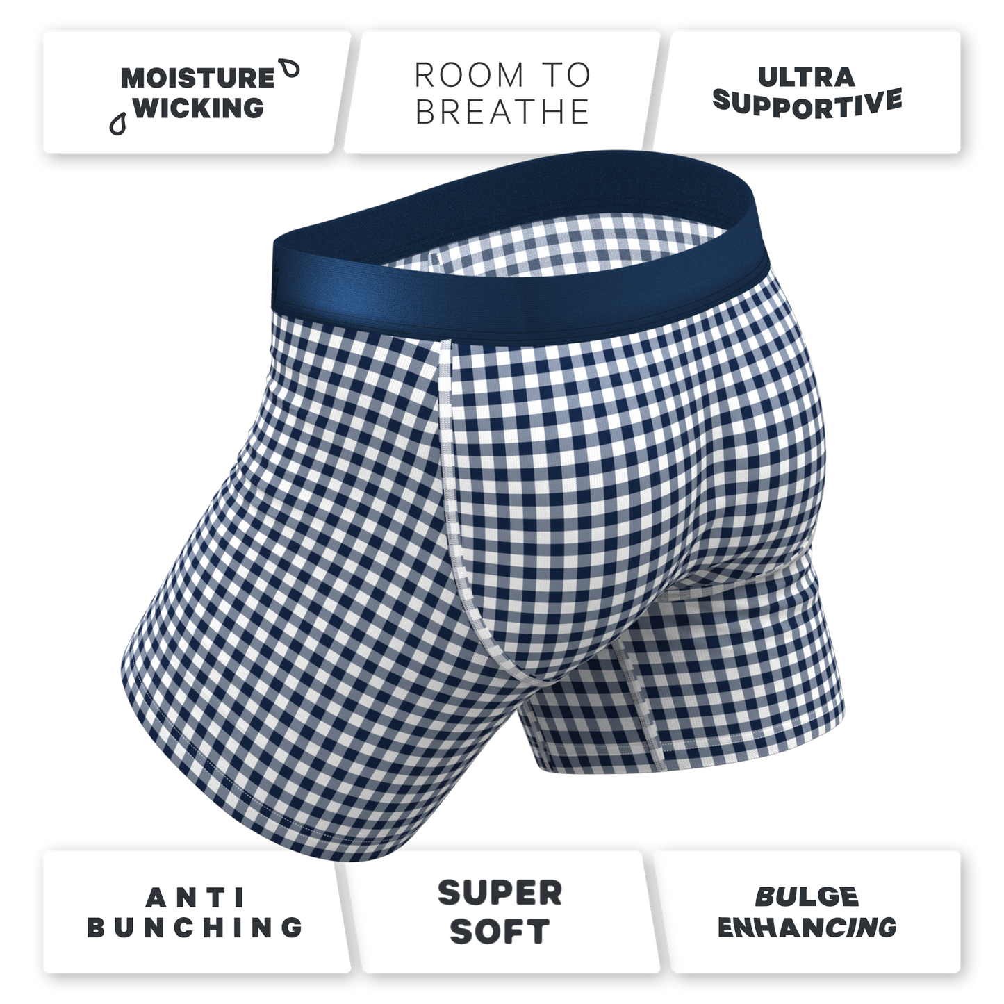 The Mad For Plaid | Navy Gingham Ball Hammock® Pouch Underwear With Fly