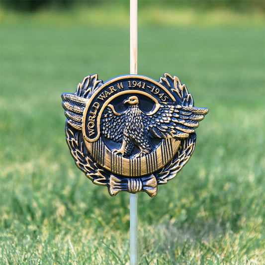 WWII Veteran Grave Marker & Flag Holder with Aluminum Ground Spike | Made in USA