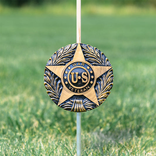 US War Veteran Grave Marker & Flag Holder with Aluminum Ground Spike | Made in USA
