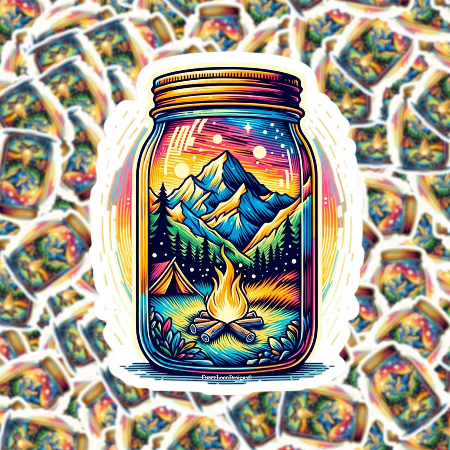 Mason Jar Camping Sticker