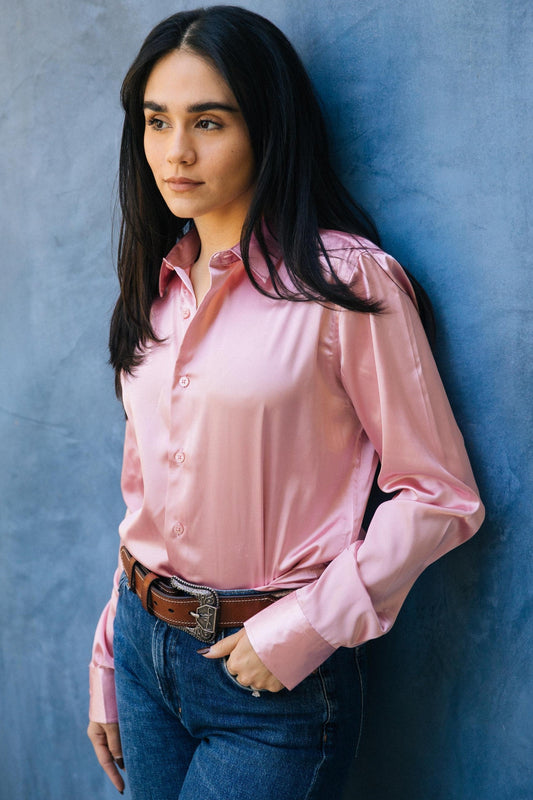 Men's Satin Pink Dress Shirt