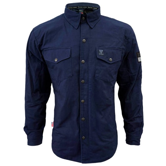 Protective Canvas Jacket for Men - Navy Blue Solid with Pads