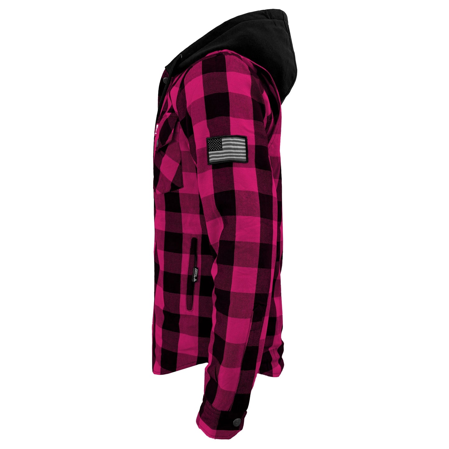Protective Flannel Hoodie For Men - Pink and Black Checkered