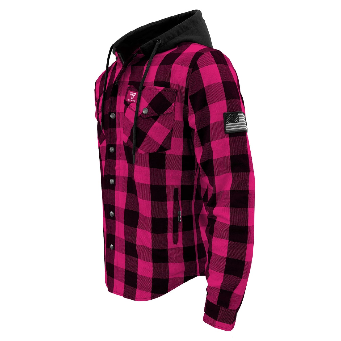 Protective Flannel Hoodie For Men - Pink and Black Checkered
