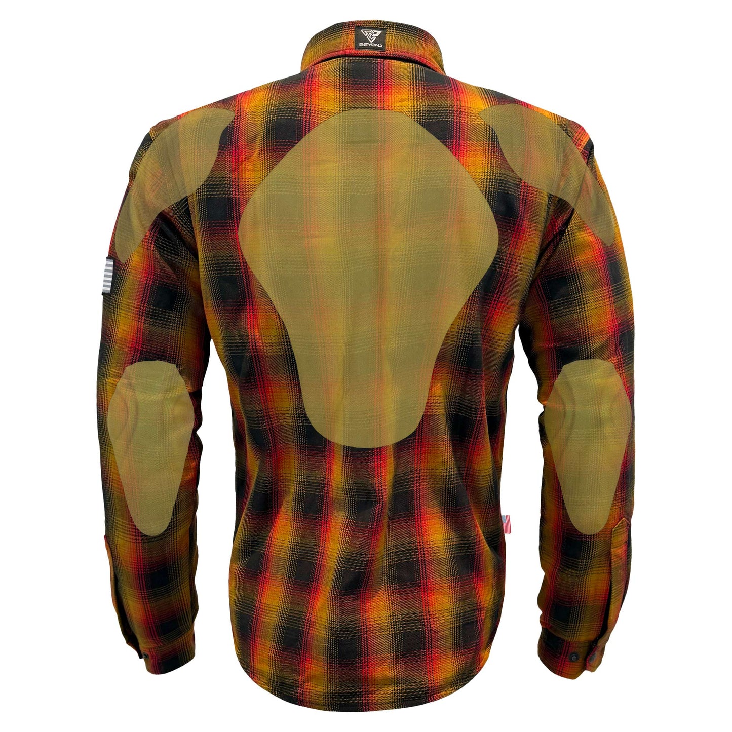 Protective Flannel Shirt For Men - Flame Orange Black Red Plaid