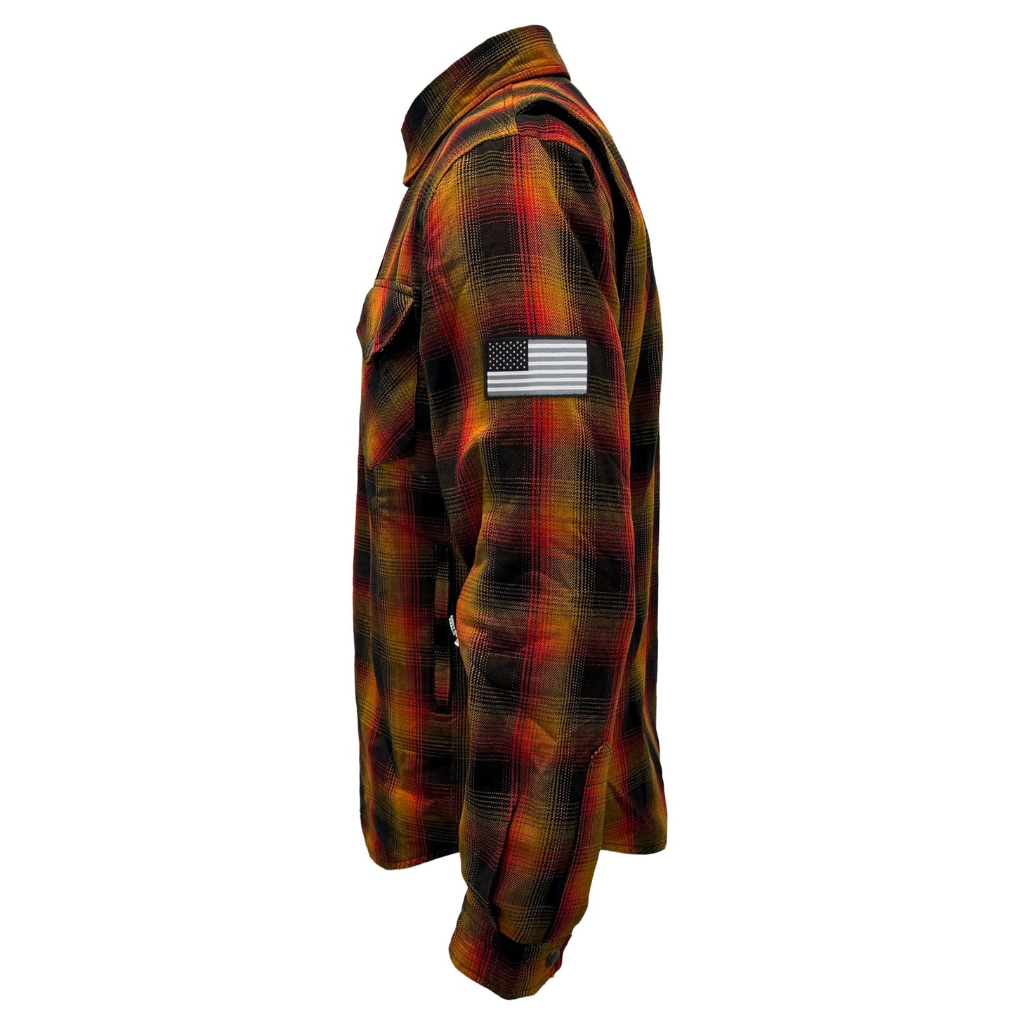 Protective Flannel Shirt For Men - Flame Orange Black Red Plaid