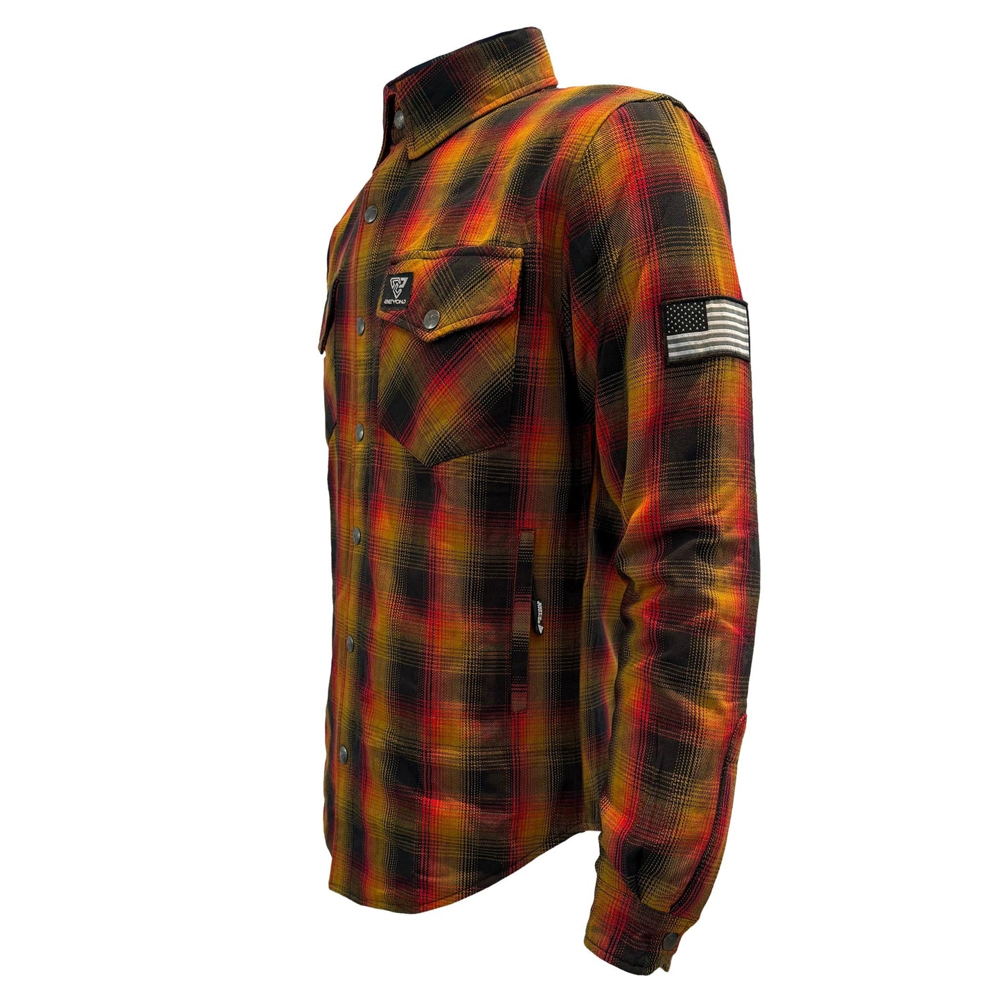 Protective Flannel Shirt For Men - Flame Orange Black Red Plaid