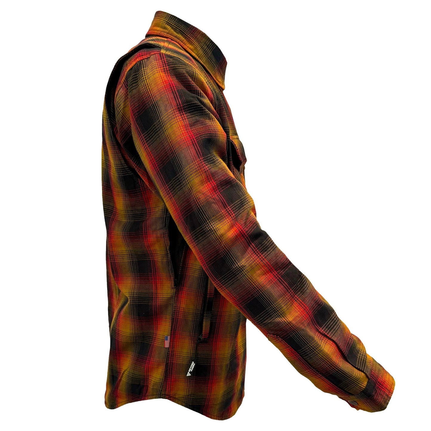 Protective Flannel Shirt For Men - Flame Orange Black Red Plaid