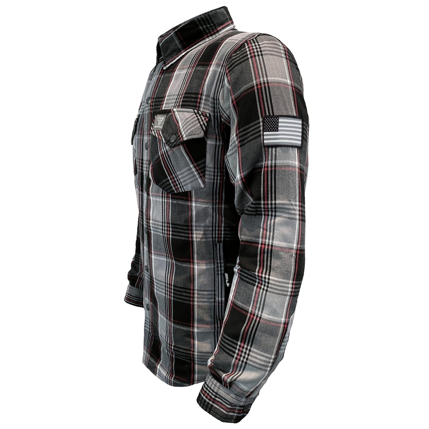 Protective Flannel Shirt For Men - Grey Black Red Checkered