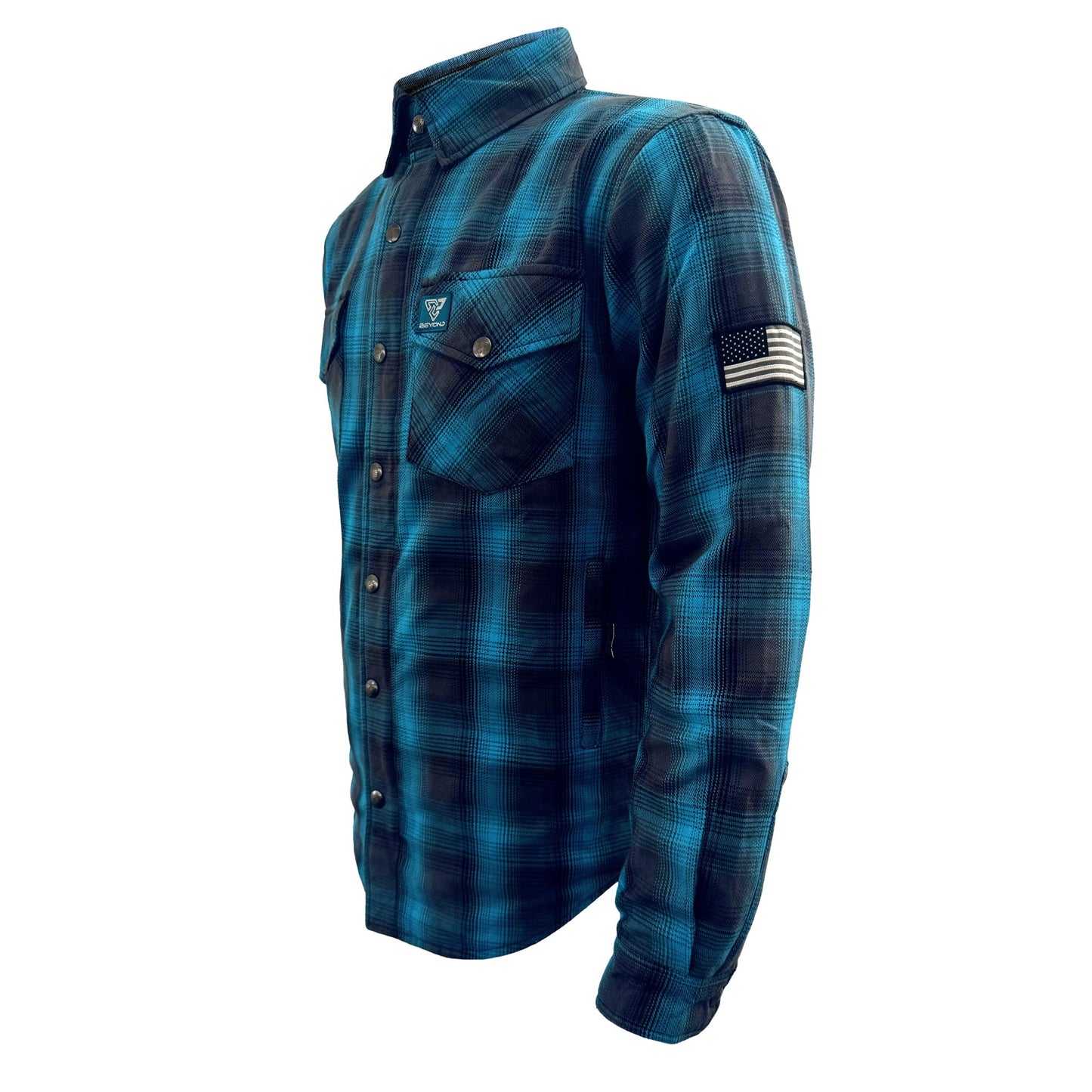 Protective Flannel Shirt For Men - Grey and Aqua Blue Plaid
