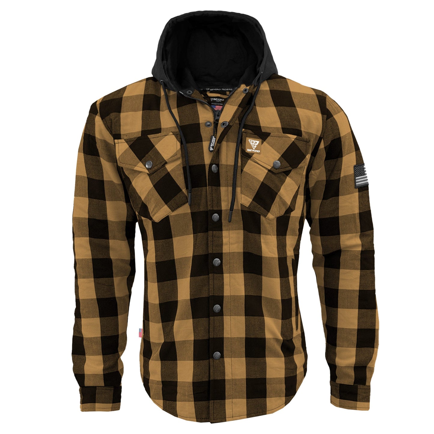 Protective Flannel Hoodie For Men - Camel and Black Checkered