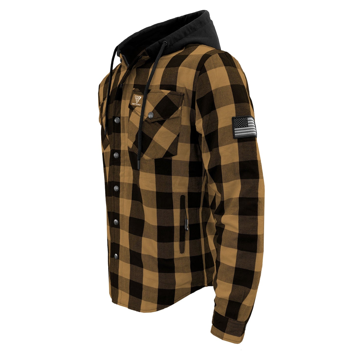 Protective Flannel Hoodie For Men - Camel and Black Checkered