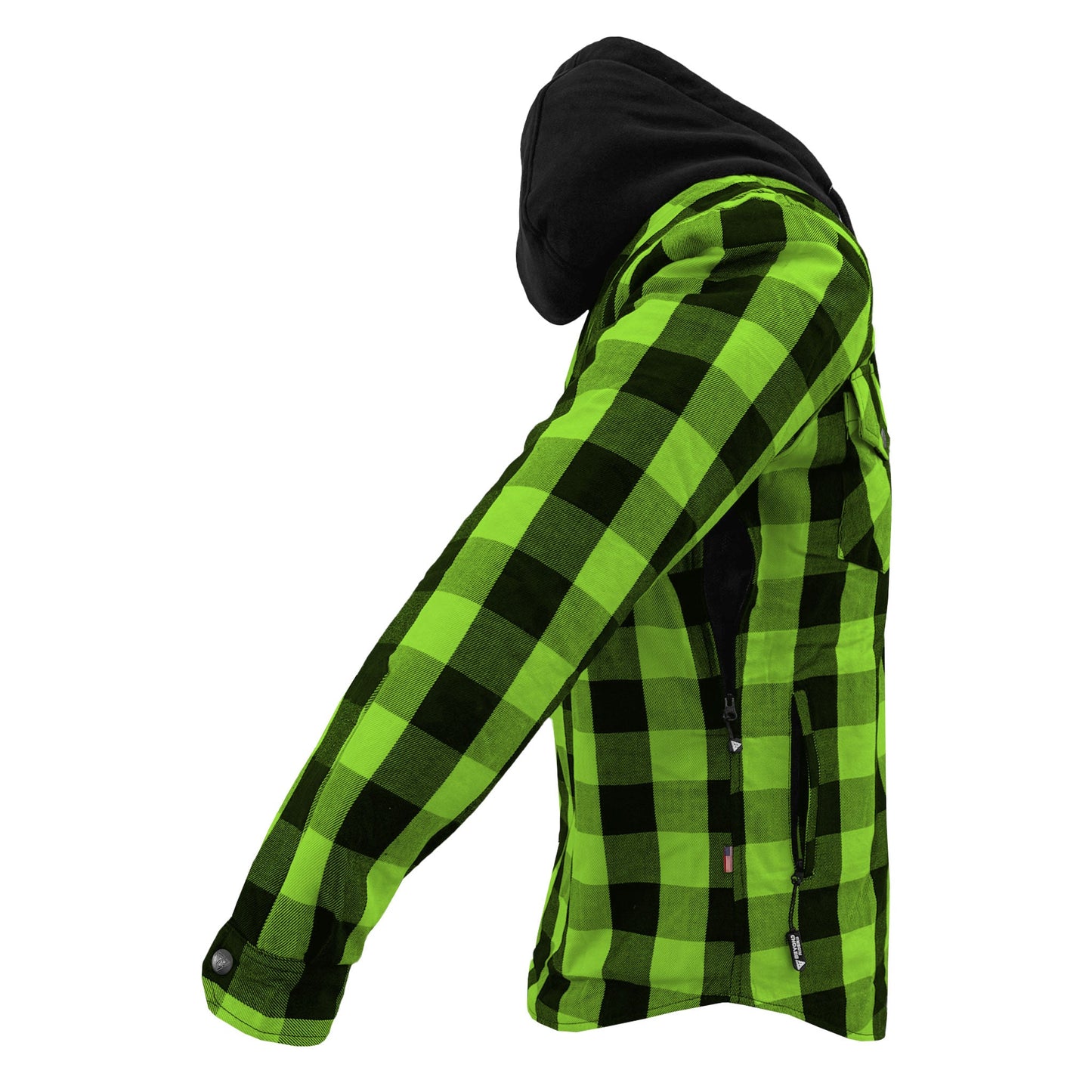 Protective Flannel Hoodie For Men - Green and Black Checkered with Pads