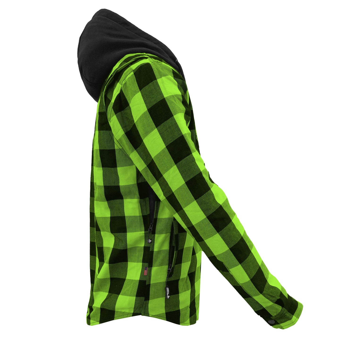 Protective Flannel Hoodie For Men - Green and Black Checkered with Pads