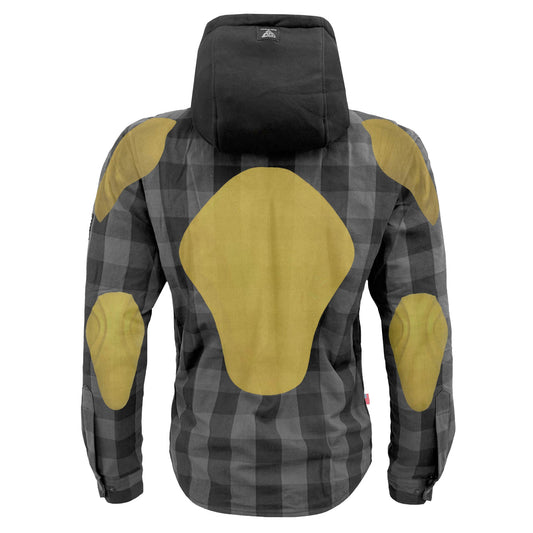 Protective Flannel Hoodie For Men - Grey and Black Checkered with Pads