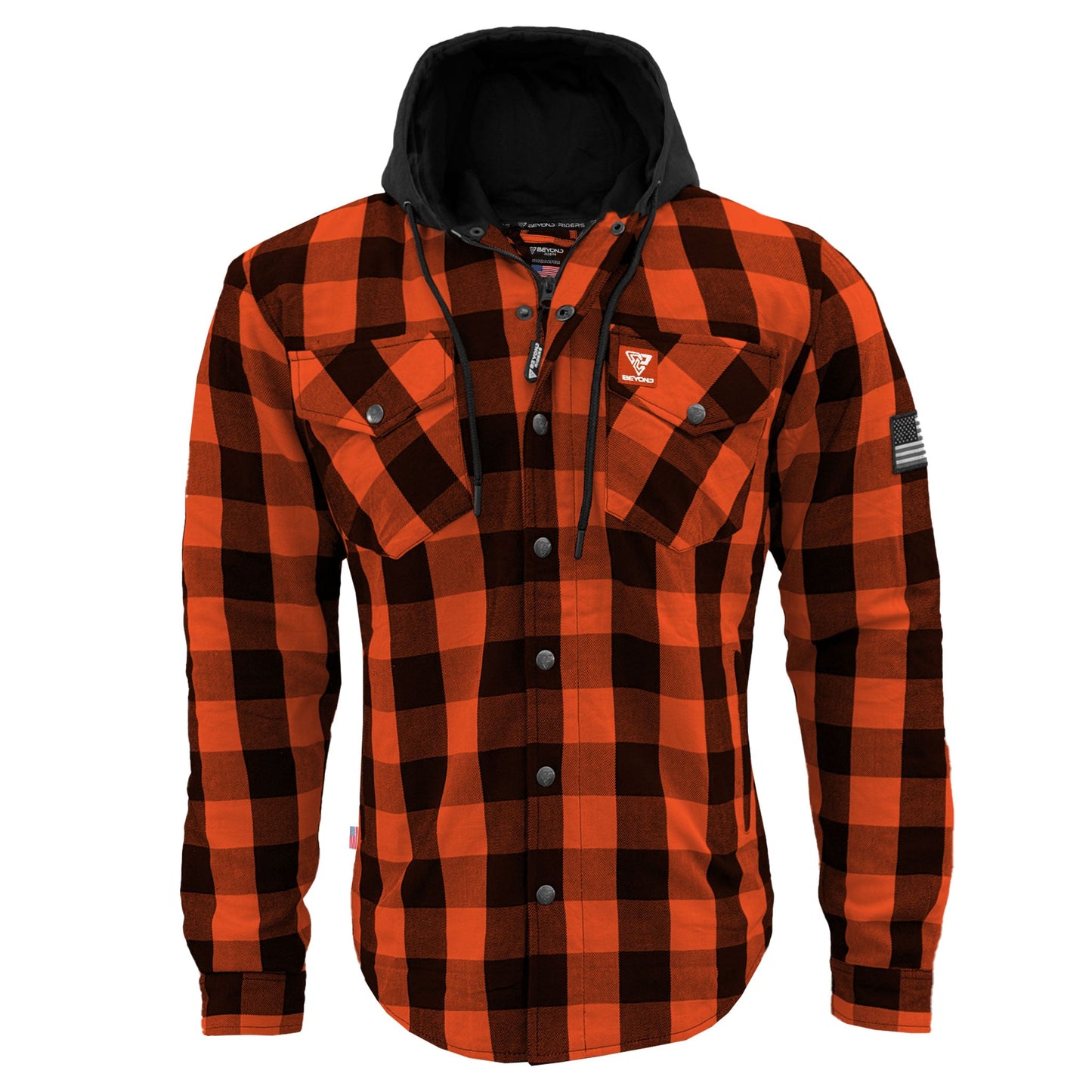 Protective Flannel Hoodie For Men - Orange and Black Checkered