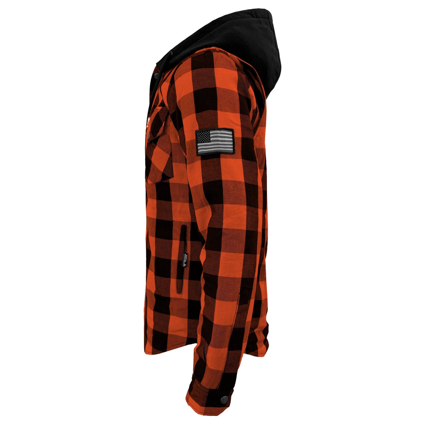 Protective Flannel Hoodie For Men - Orange and Black Checkered
