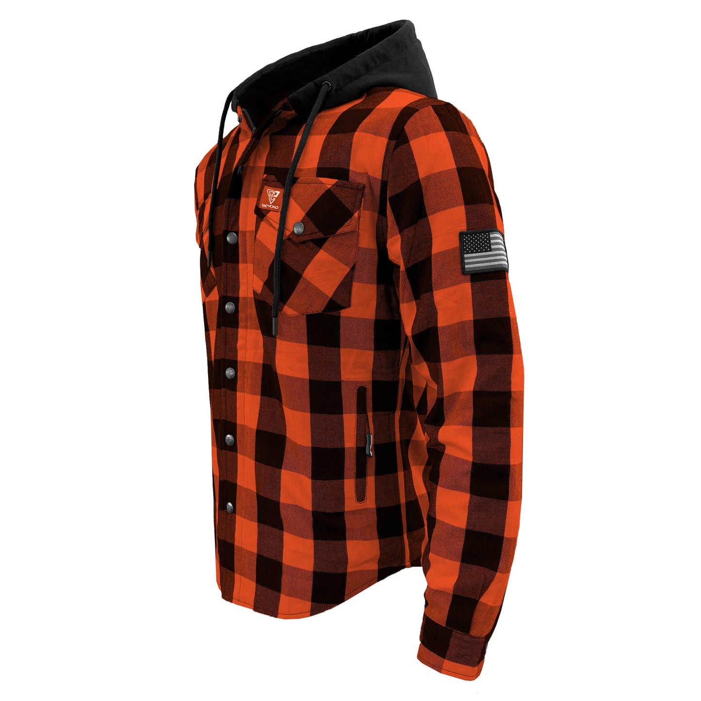 Protective Flannel Hoodie For Men - Orange and Black Checkered