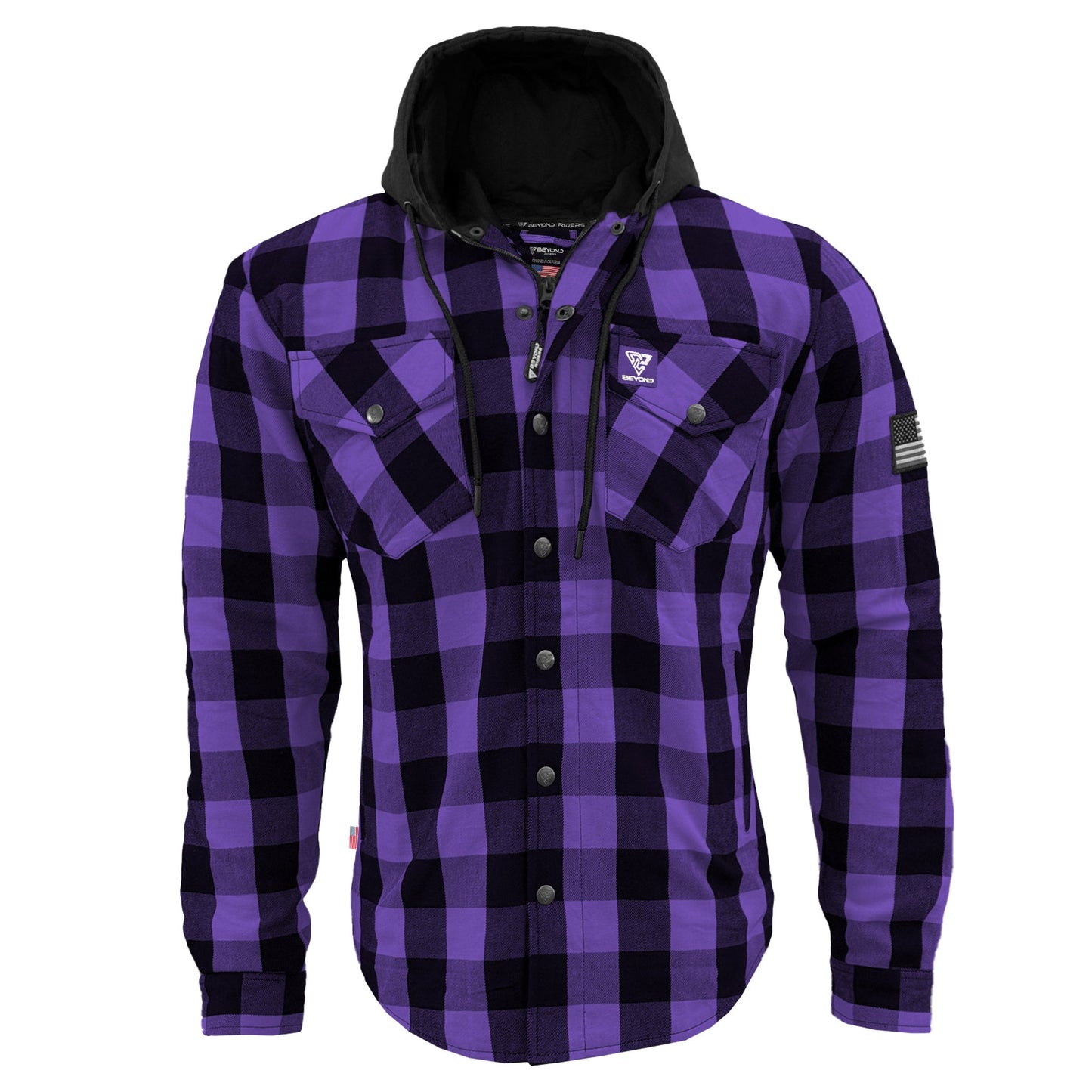 Protective Flannel Hoodie For Men - Purple and Black Checkered