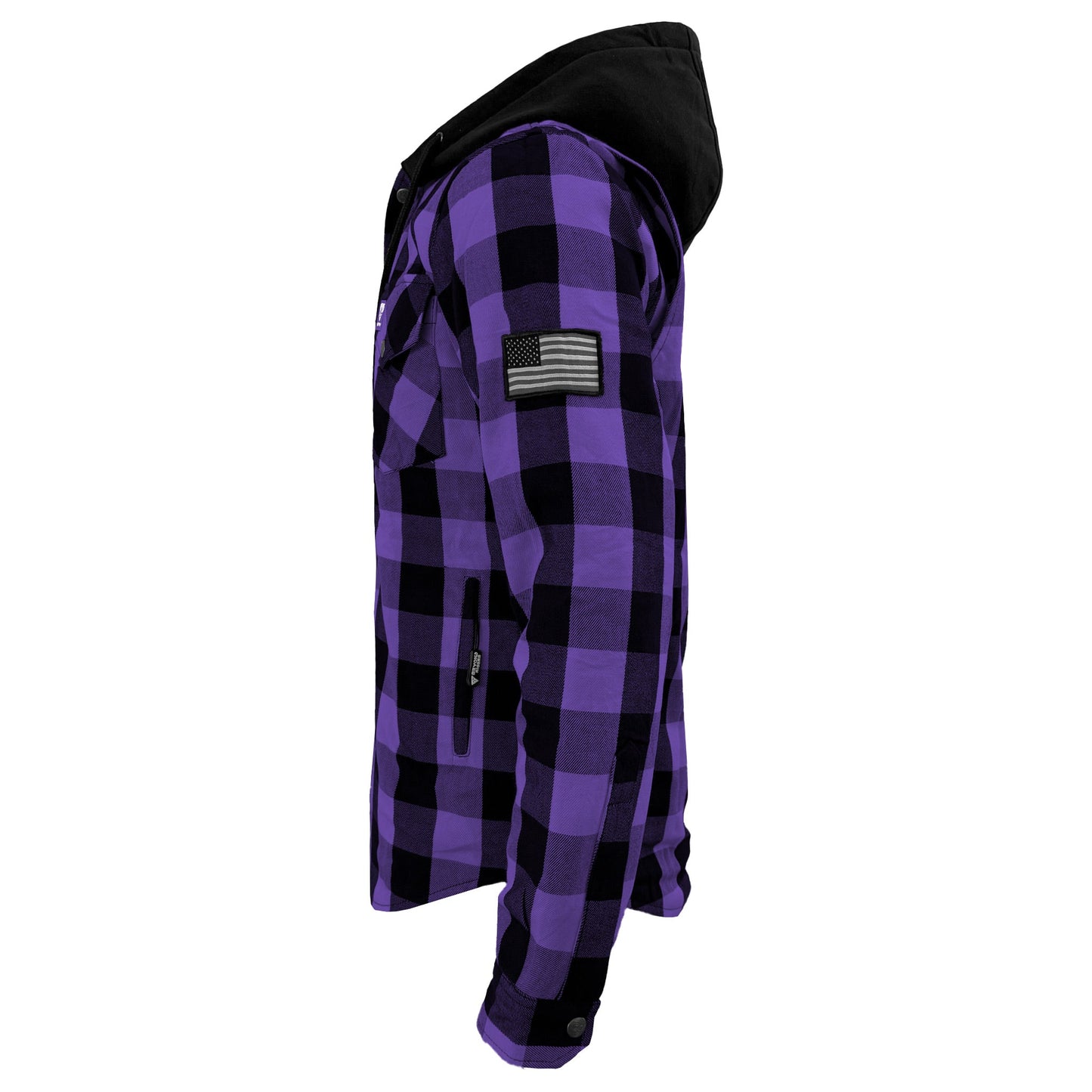 Protective Flannel Hoodie For Men - Purple and Black Checkered