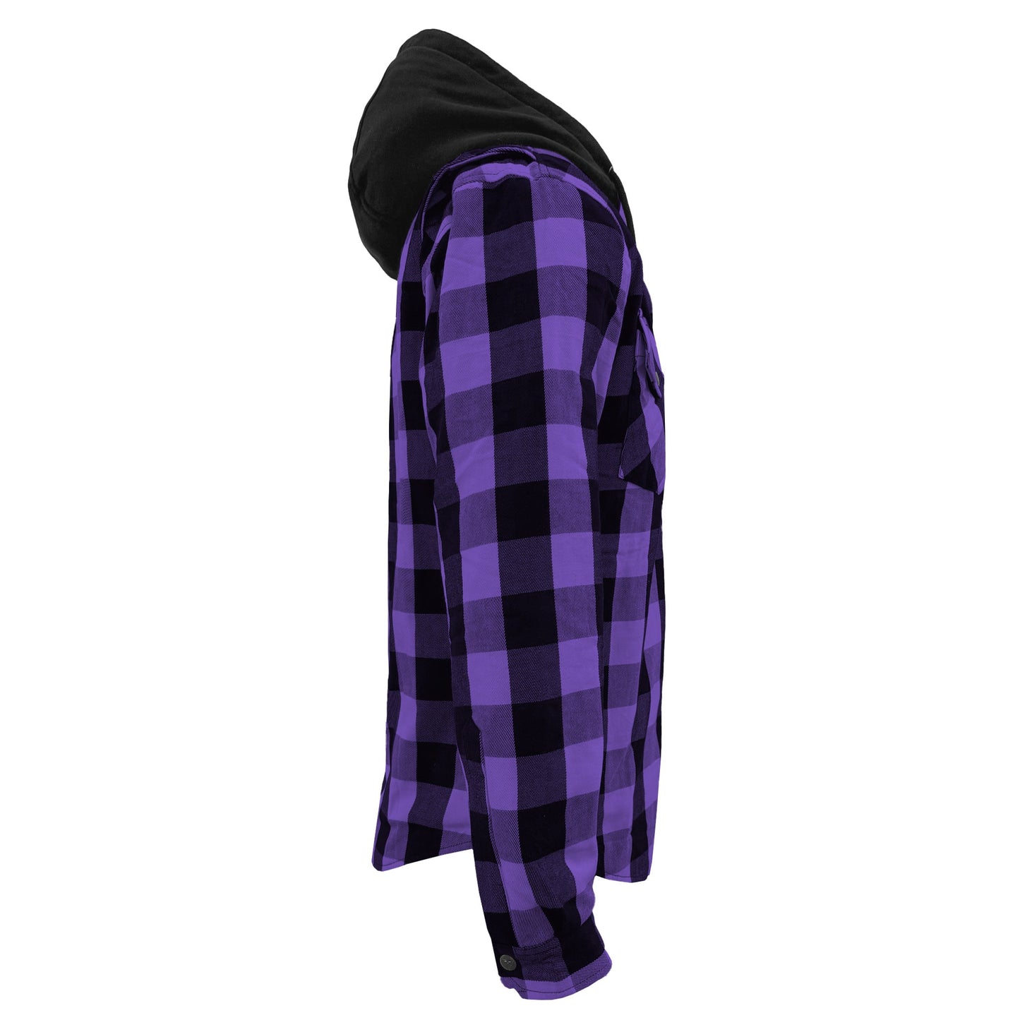 Protective Flannel Hoodie For Men - Purple and Black Checkered