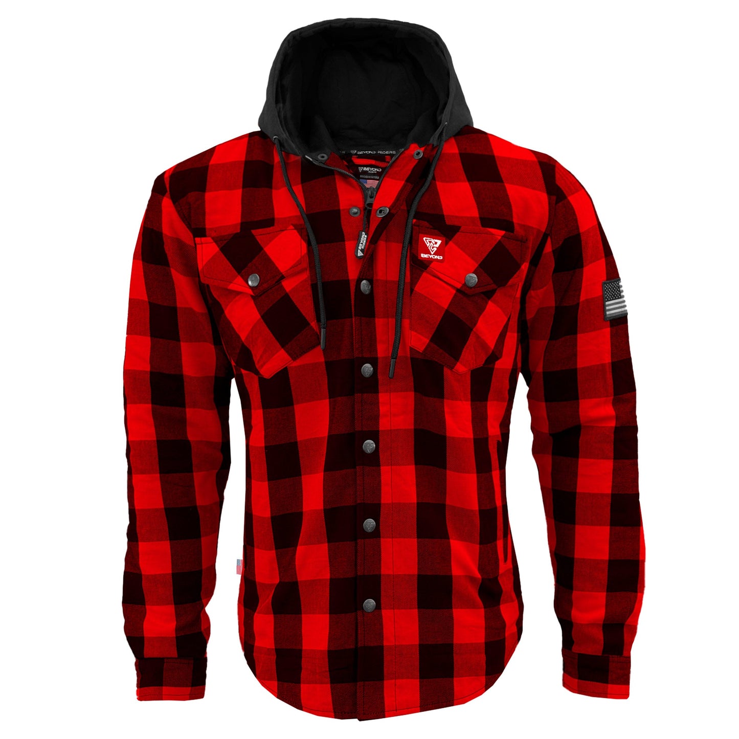 Protective Flannel Hoodie For Men - Red and Black Checkered