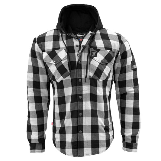 Protective Flannel Hoodie For Men - Black and White Checkered with Pads