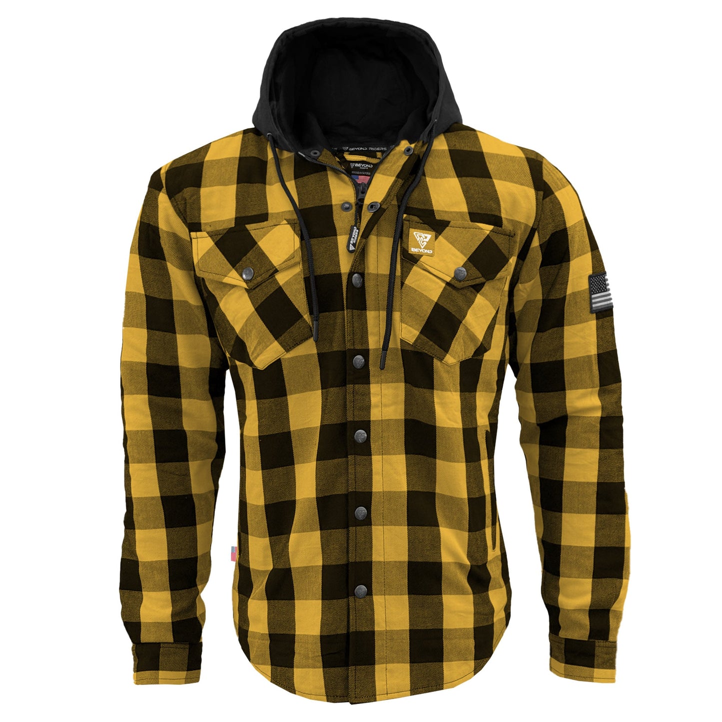 Protective Flannel Hoodie For Men - Yellow and Black Checkered