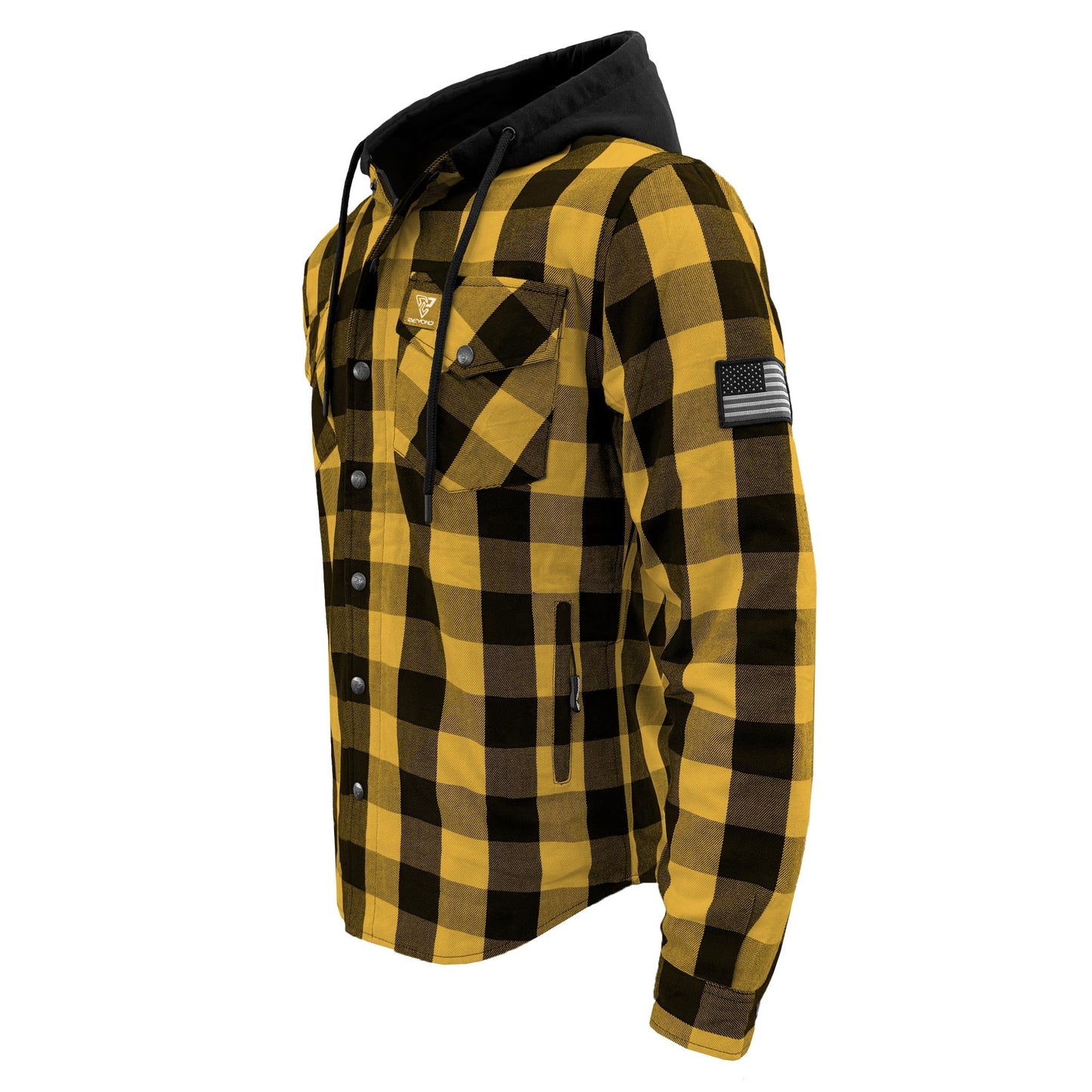 Protective Flannel Hoodie For Men - Yellow and Black Checkered