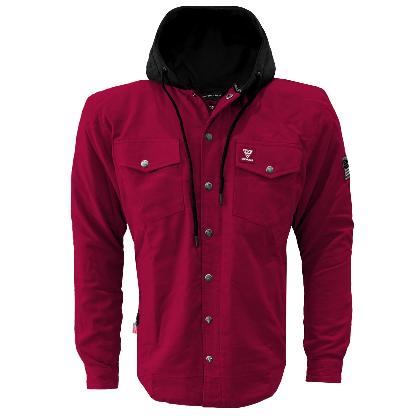 Protective Flannel Hoodie For Men - Red Maroon Solid