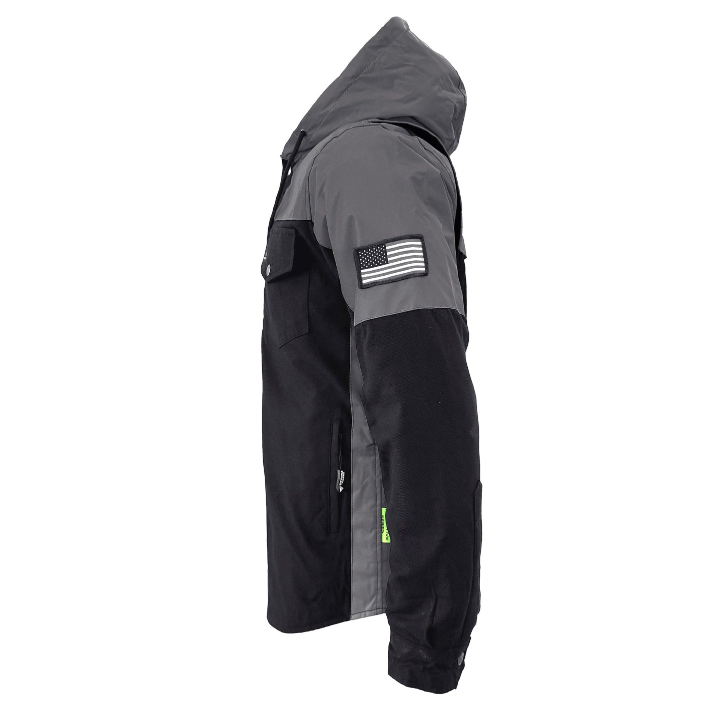 Protective Reflective Flannel Hoodie "Nightfall Nebula" For Men - Black