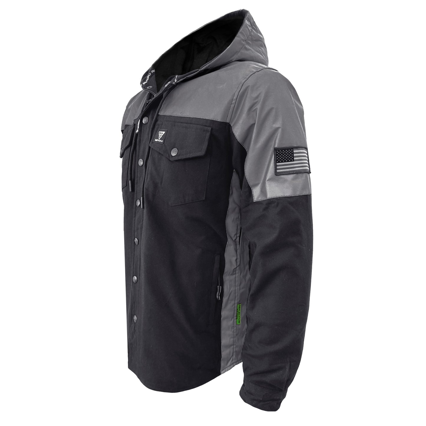 Protective Reflective Flannel Hoodie "Nightfall Nebula" For Men - Black