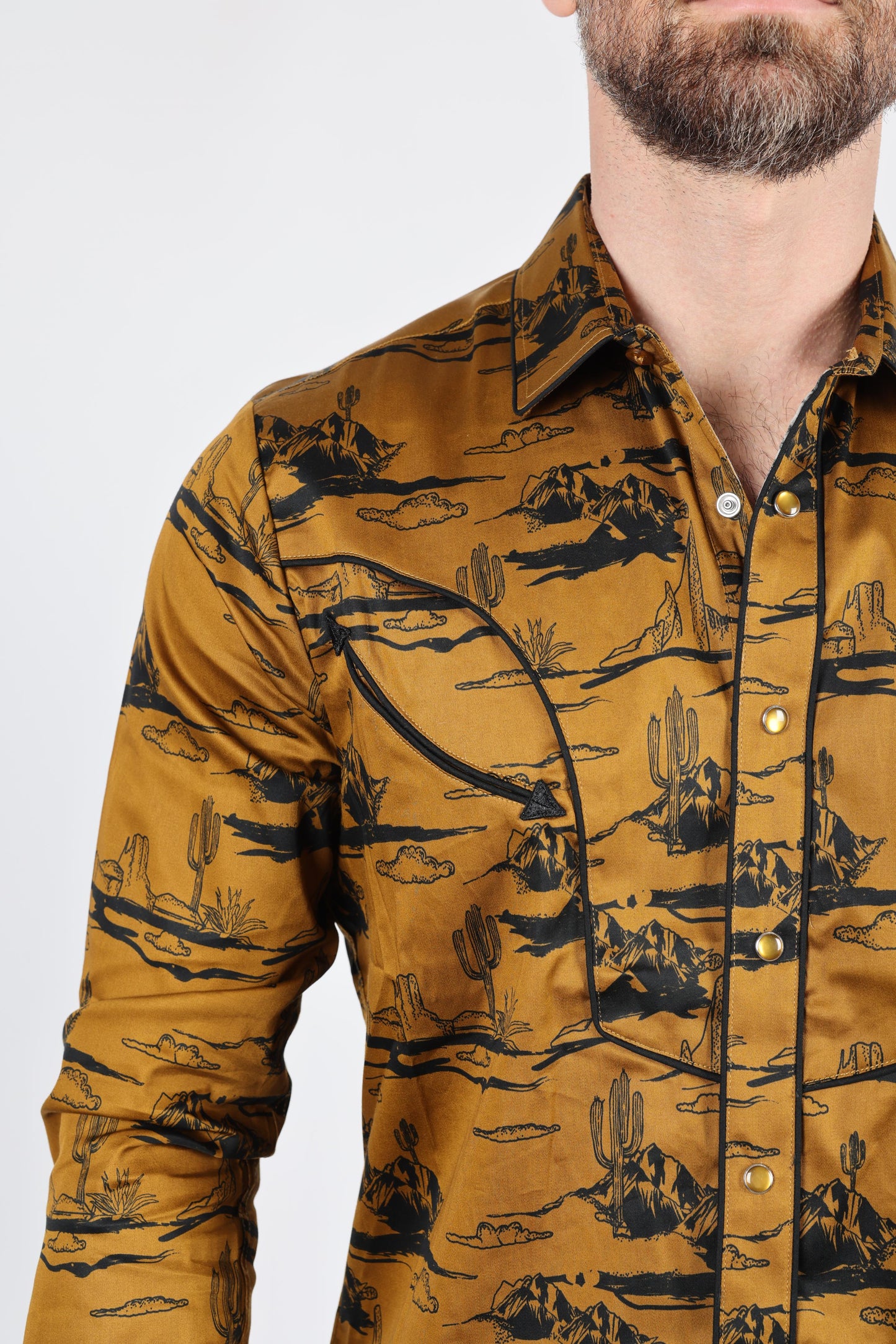 Mens Modern Fit Cotton Stretch Piping Cactus Monogram Print Shirt