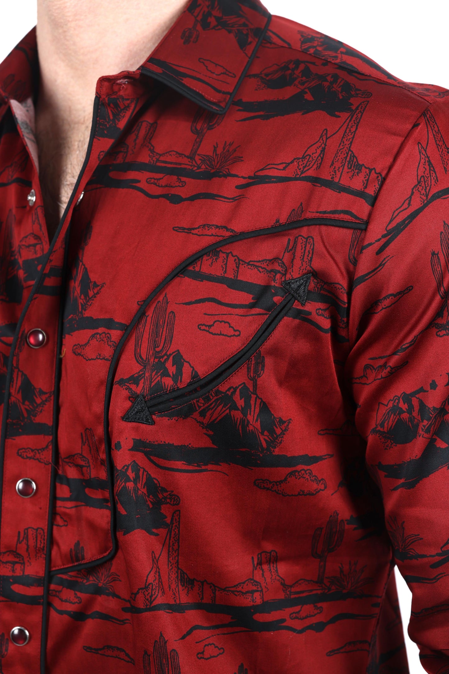 Mens Modern Fit Cotton Stretch Piping Cactus Monogram Print Shirt