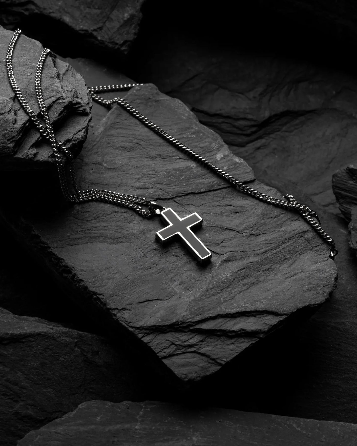 Stone Cross Pendant - Black Onyx